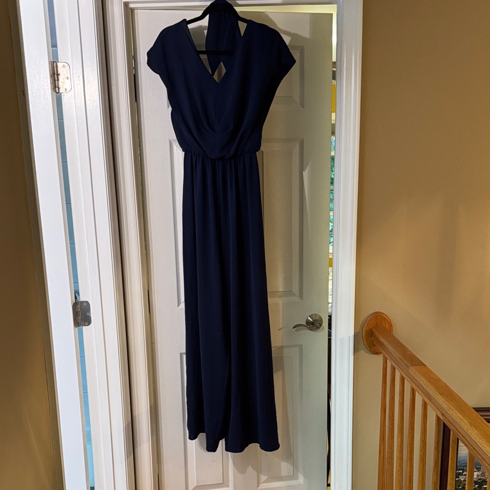 She + Sky- Navy Halter-Back Jumpsuit-Size M